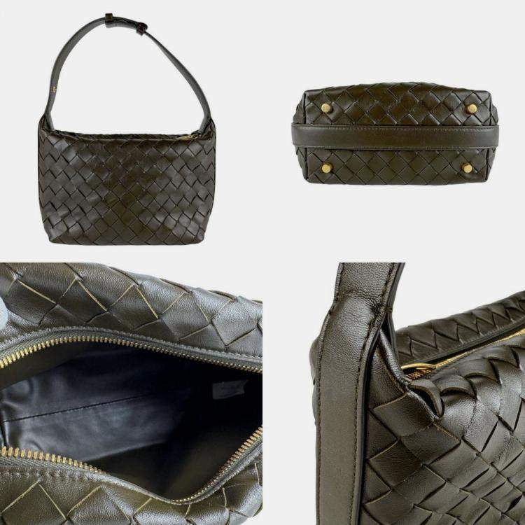 Pre Owned Bottega Veneta Intrecciato Leather Handbag Khaki