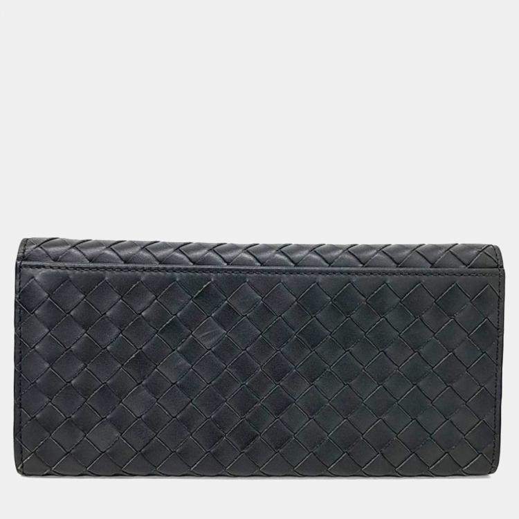Pre Owned Bottega Veneta Grey Leather Mesh Long Wallet