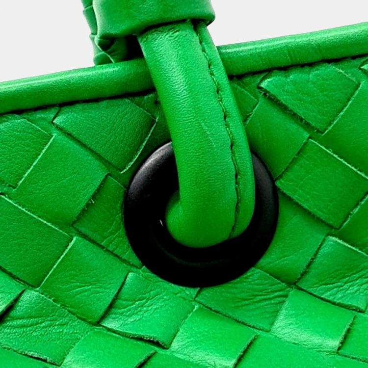 Pre Owned Bottega Veneta Green Leather mesh tote bag