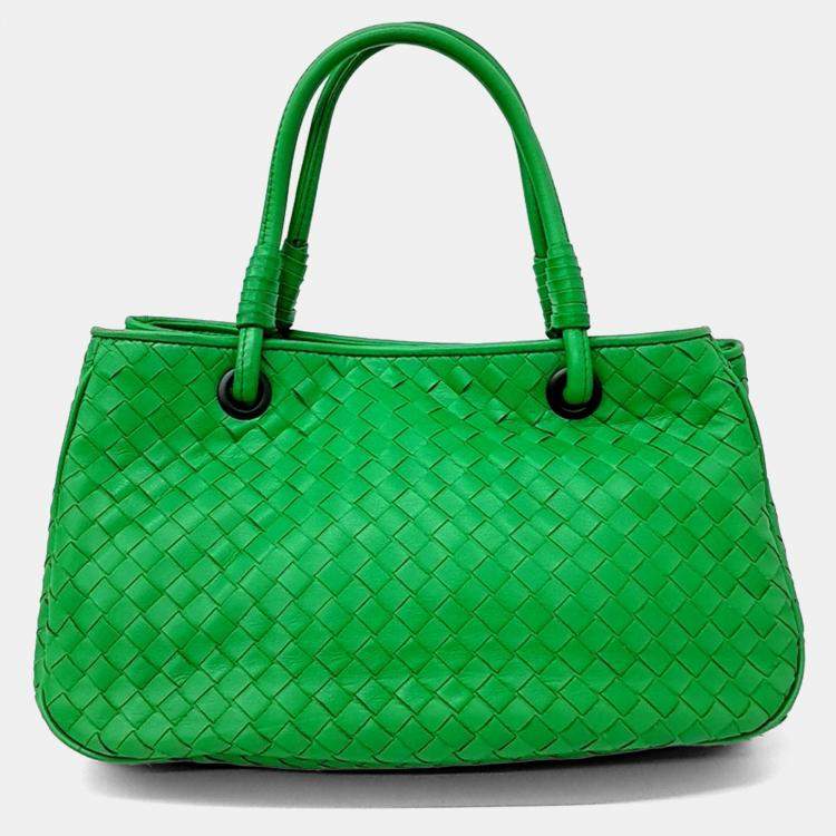 Pre Owned Bottega Veneta Green Leather mesh tote bag