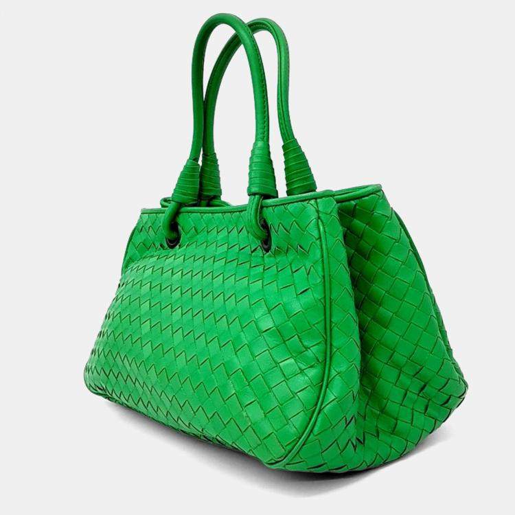 Pre Owned Bottega Veneta Green Leather mesh tote bag