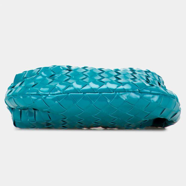 Pre Owned Bottega Veneta Blue Mini Patent Intrecciato Jodie