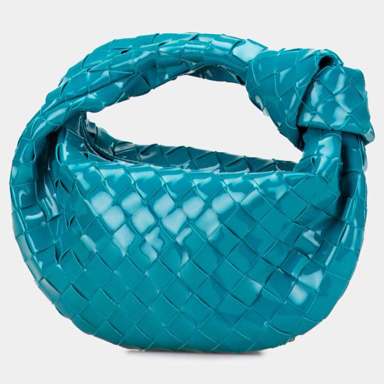 Pre Owned Bottega Veneta Blue Mini Patent Intrecciato Jodie