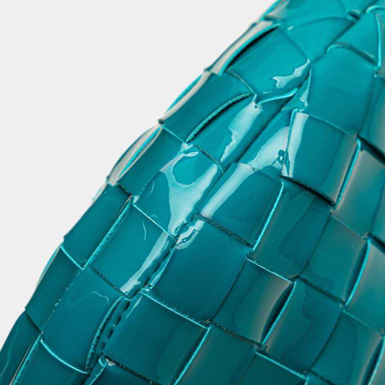 Pre Owned Bottega Veneta Blue Mini Patent Intrecciato Jodie