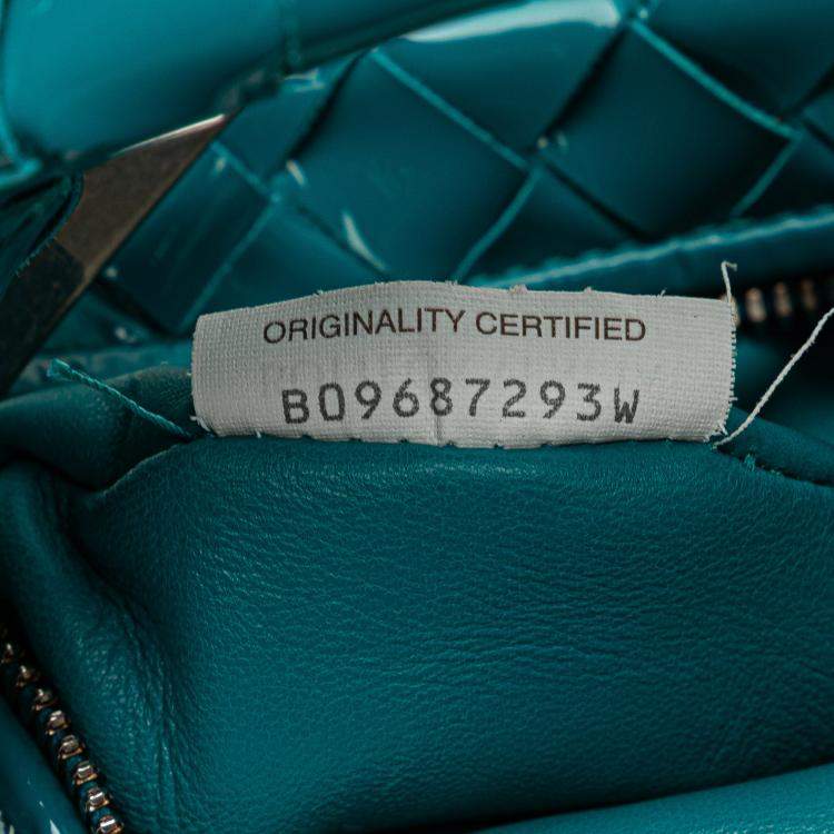Pre Owned Bottega Veneta Blue Mini Patent Intrecciato Jodie