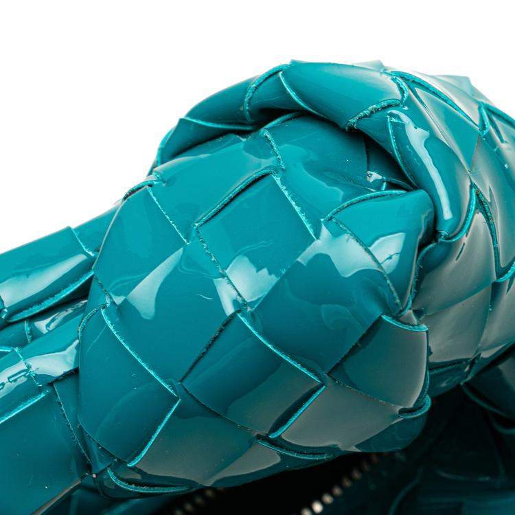 Pre Owned Bottega Veneta Blue Mini Patent Intrecciato Jodie