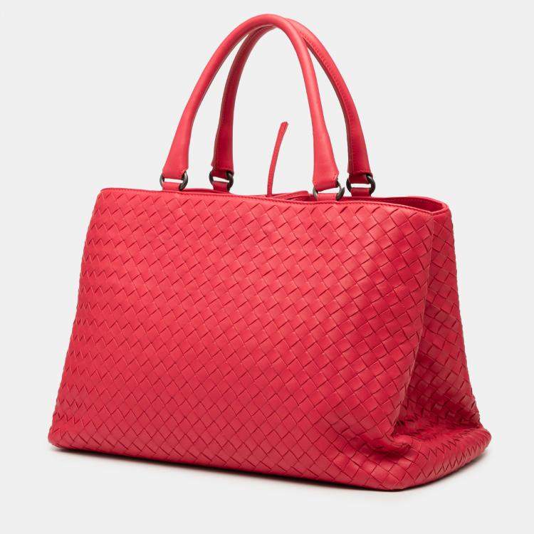 Pre Owned Bottega Veneta Red Nappa Intrecciato Milano Tote