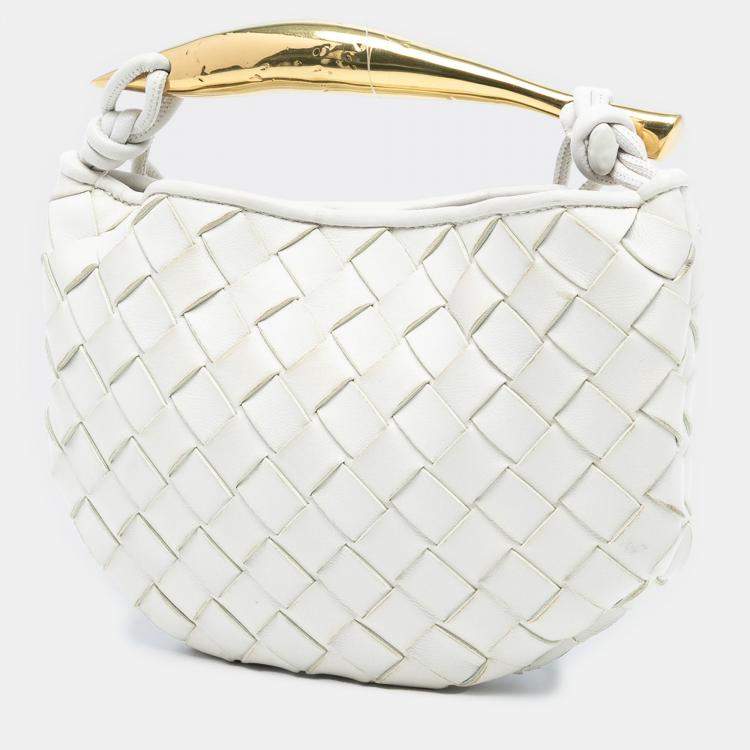 Pre Owned Bottega Veneta White Baby Lambskin Intrecciato Sardine
