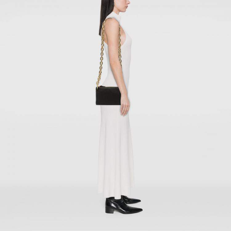 مملوكة مسبقًا Bottega Veneta Black Leather Double Zip Chain Crossbody