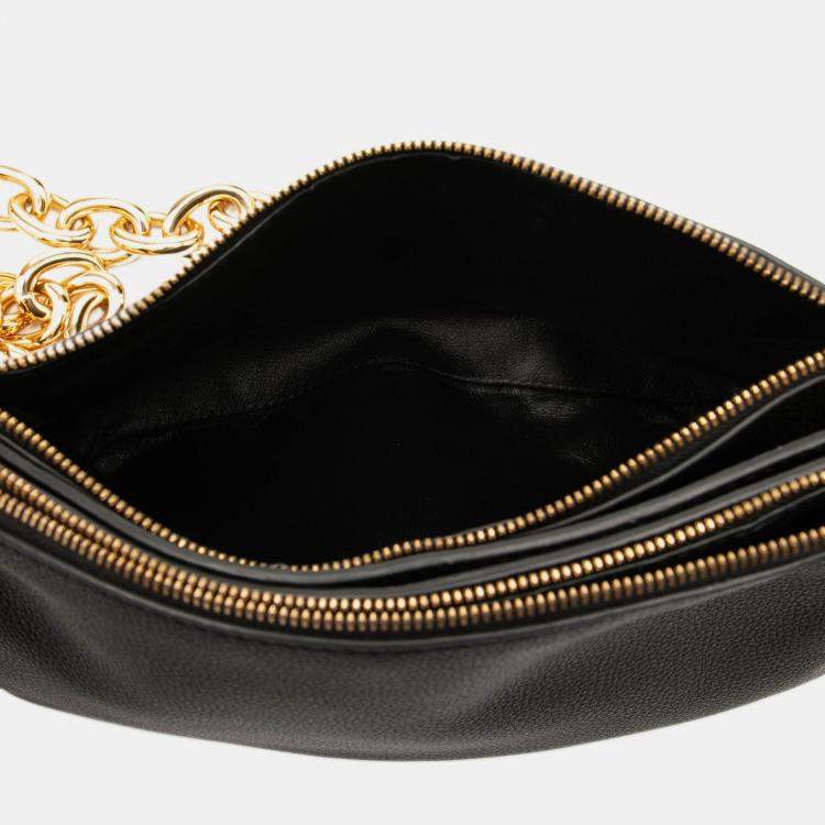 مملوكة مسبقًا Bottega Veneta Black Leather Double Zip Chain Crossbody