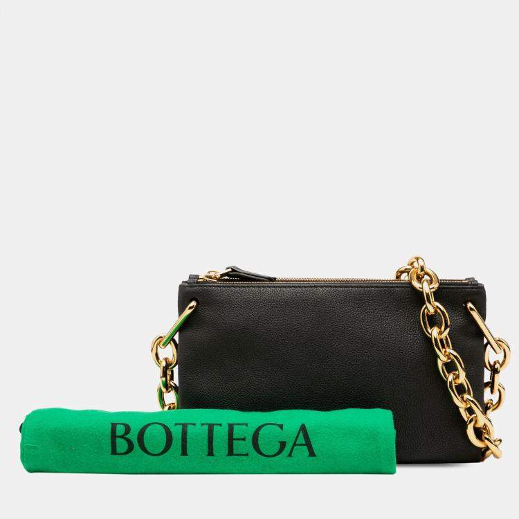 مملوكة مسبقًا Bottega Veneta Black Leather Double Zip Chain Crossbody