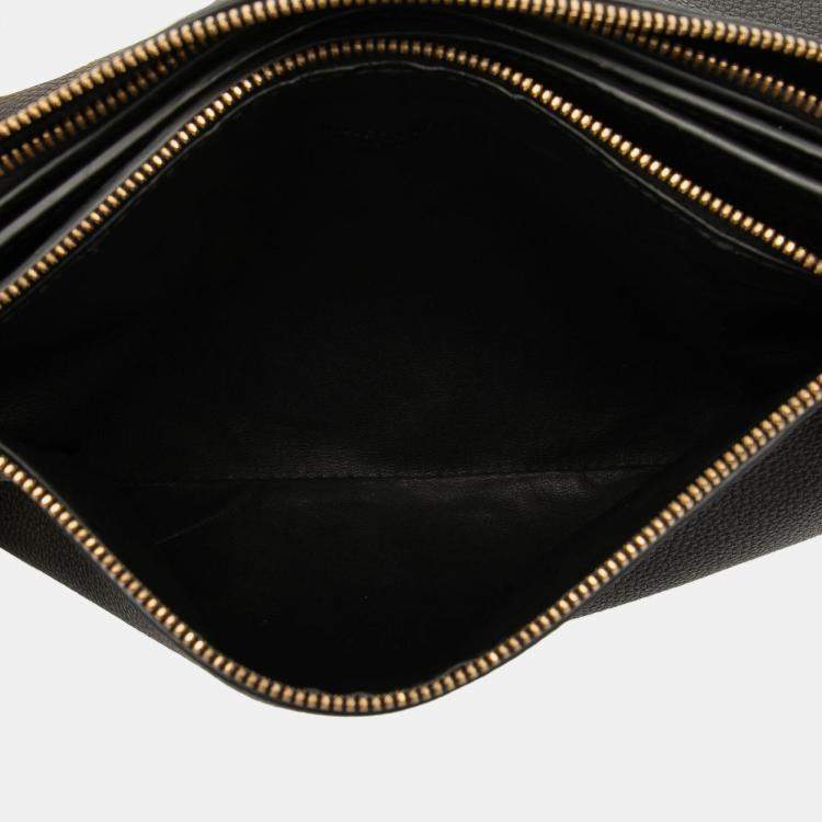 مملوكة مسبقًا Bottega Veneta Black Leather Double Zip Chain Crossbody