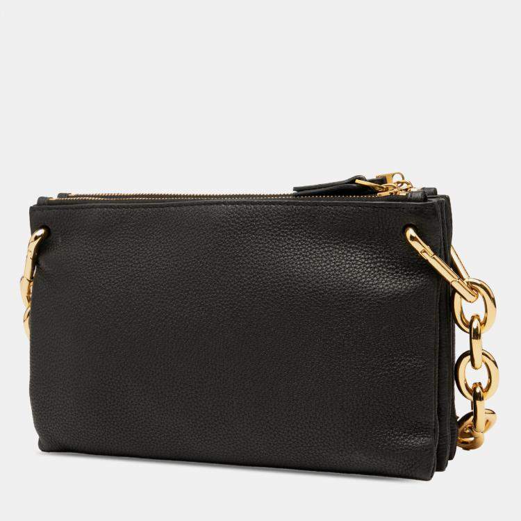 مملوكة مسبقًا Bottega Veneta Black Leather Double Zip Chain Crossbody