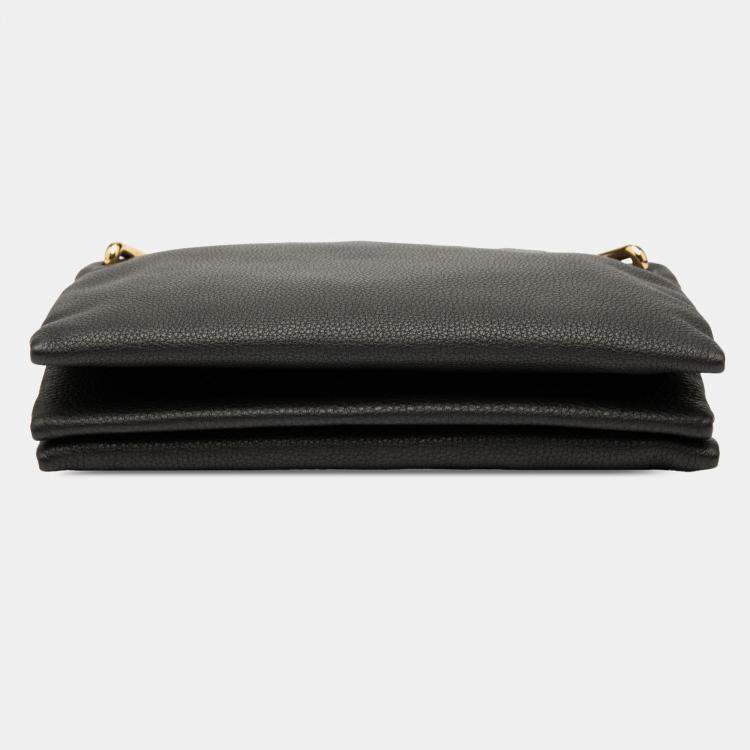 مملوكة مسبقًا Bottega Veneta Black Leather Double Zip Chain Crossbody