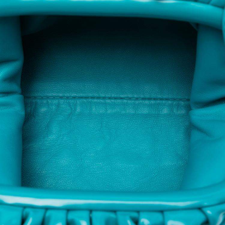 Pre Owned Bottega Veneta Blue Patent Beaded Strap The Mini Pouch Crossbody