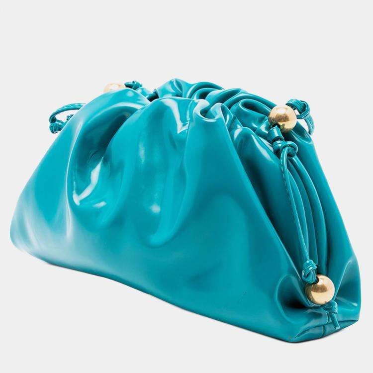 Pre Owned Bottega Veneta Blue Patent Beaded Strap The Mini Pouch Crossbody