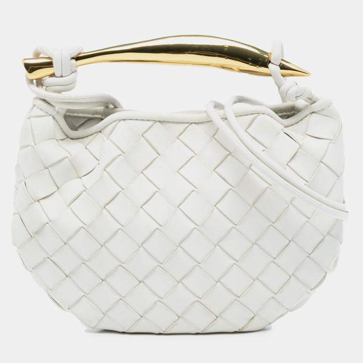 Pre Owned Bottega Veneta White Baby Lambskin Intrecciato Sardine