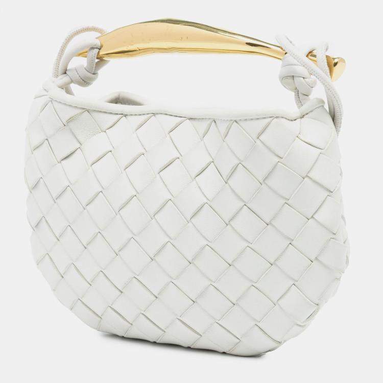 Pre Owned Bottega Veneta White Baby Lambskin Intrecciato Sardine