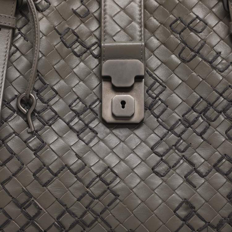 Pre Owned Bottega Veneta Roma Medium Grey Intrecciato Leather Tote