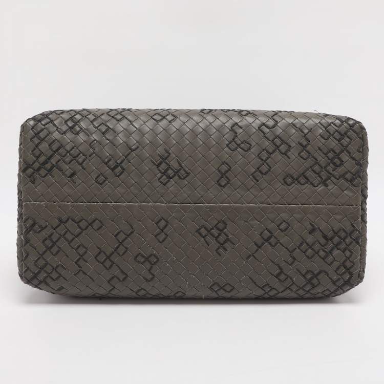 Pre Owned Bottega Veneta Roma Medium Grey Intrecciato Leather Tote