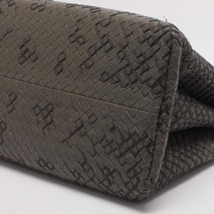 Pre Owned Bottega Veneta Roma Medium Grey Intrecciato Leather Tote