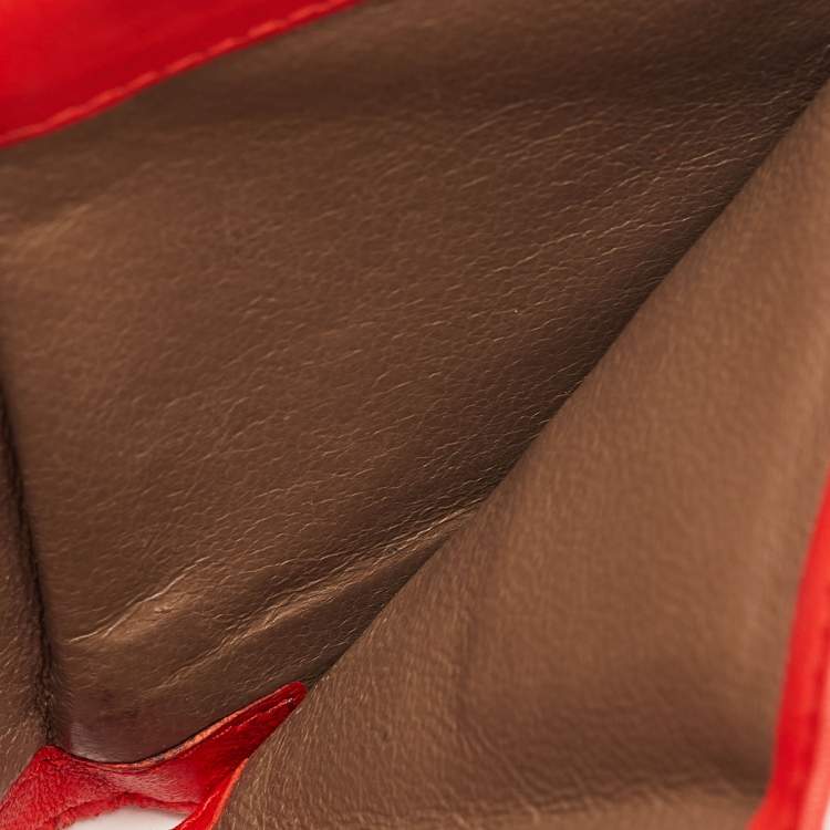 مملوكة مسبقًا Bottega Veneta Red Intrecciato Leather and Snakeskin Leather Compact Wallet