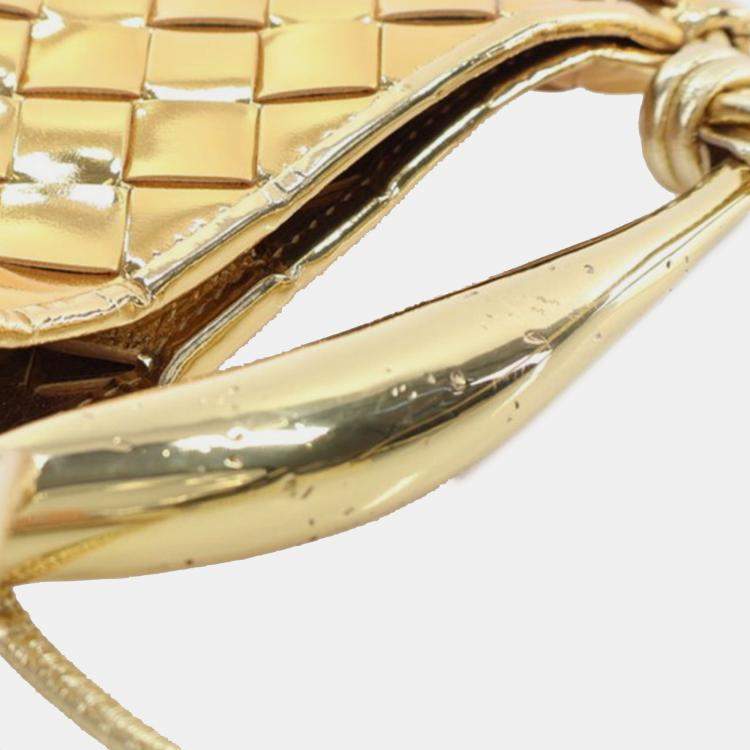 Pre Owned Bottega Veneta Gold Baby Metallic Lambskin Intrecciato Sardine