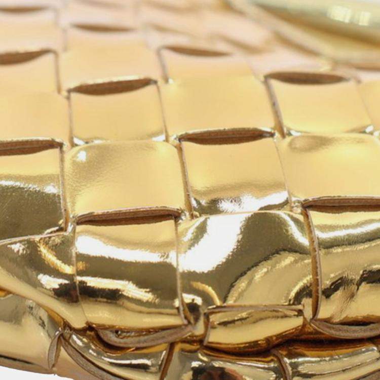Pre Owned Bottega Veneta Gold Baby Metallic Lambskin Intrecciato Sardine
