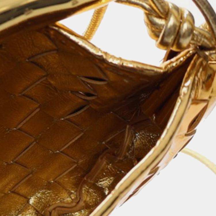 Pre Owned Bottega Veneta Gold Baby Metallic Lambskin Intrecciato Sardine