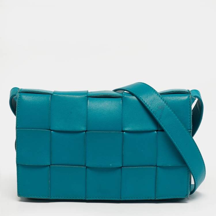 Pre Owned Bottega Veneta Cassette Teal Green Intrecciato Leather Shoulder Bag