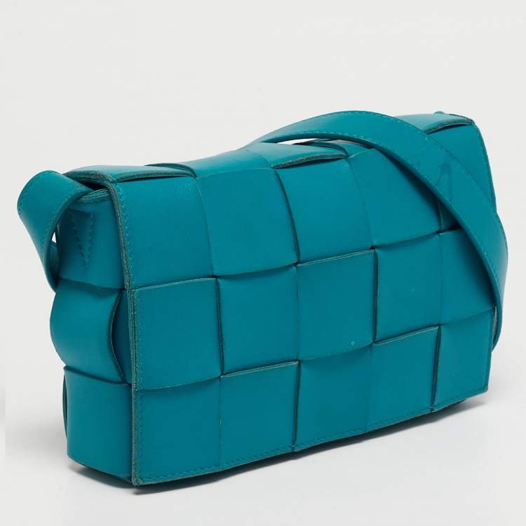 Pre Owned Bottega Veneta Cassette Teal Green Intrecciato Leather Shoulder Bag