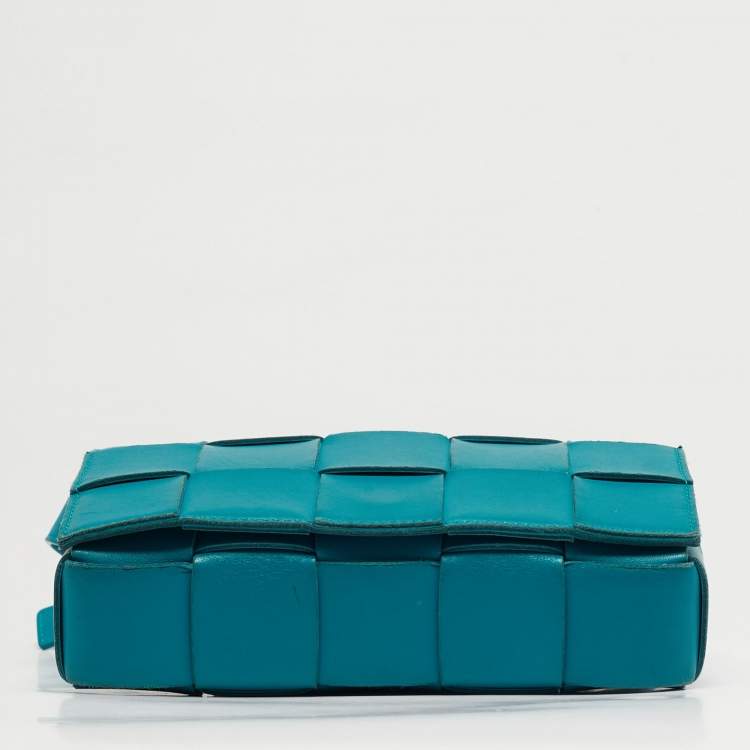 Pre Owned Bottega Veneta Cassette Teal Green Intrecciato Leather Shoulder Bag