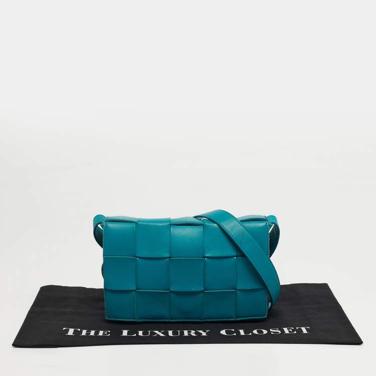 Pre Owned Bottega Veneta Cassette Teal Green Intrecciato Leather Shoulder Bag