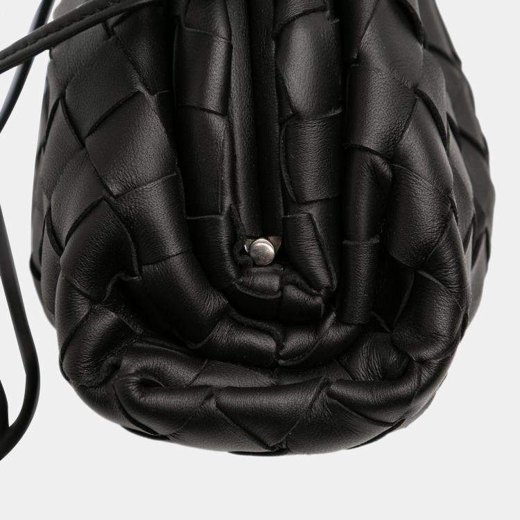 Pre Owned Bottega Veneta Black Nappa Intrecciato The Mini Pouch Crossbody