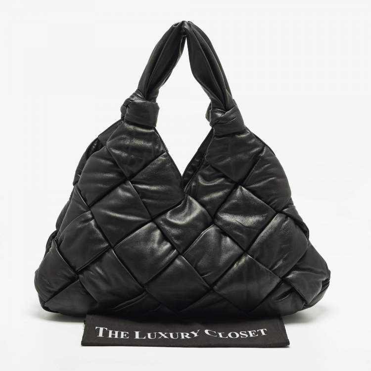 Pre Owned Bottega Veneta Padded Lock Black Leather Shoulder Bag