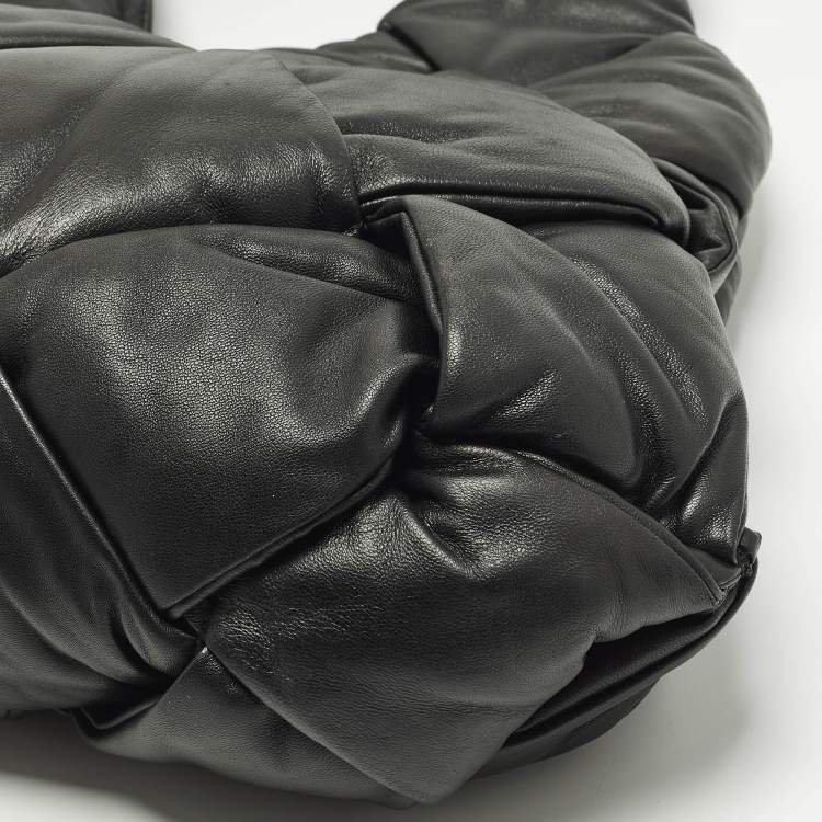 Pre Owned Bottega Veneta Padded Lock Black Leather Shoulder Bag
