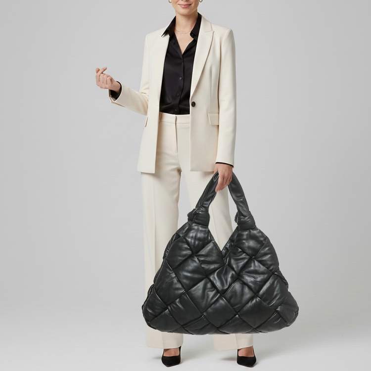 Pre Owned Bottega Veneta Padded Lock Black Leather Shoulder Bag