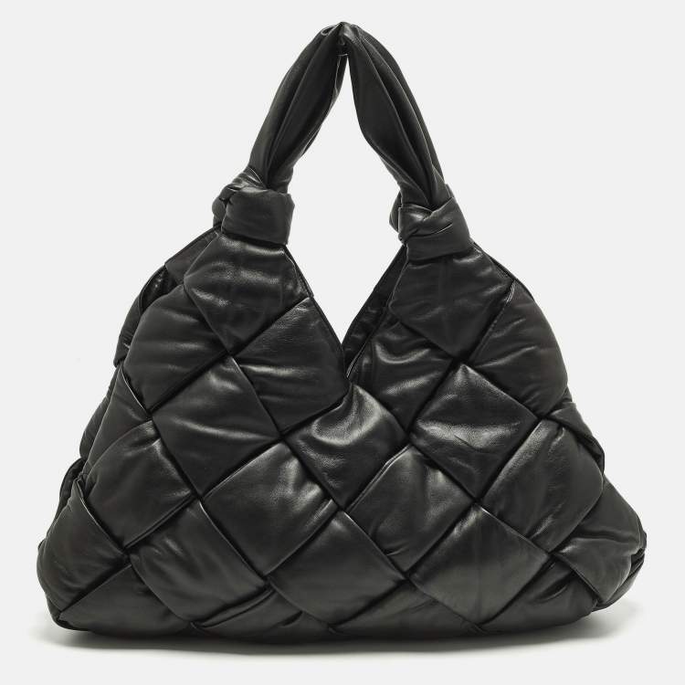 Pre Owned Bottega Veneta Padded Lock Black Leather Shoulder Bag
