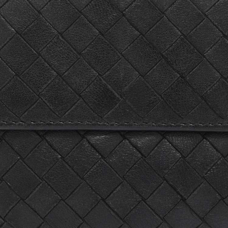 Pre Owned محفظة فرنسية بوتيغا فينيتا جلد إنتريشياتو أسود