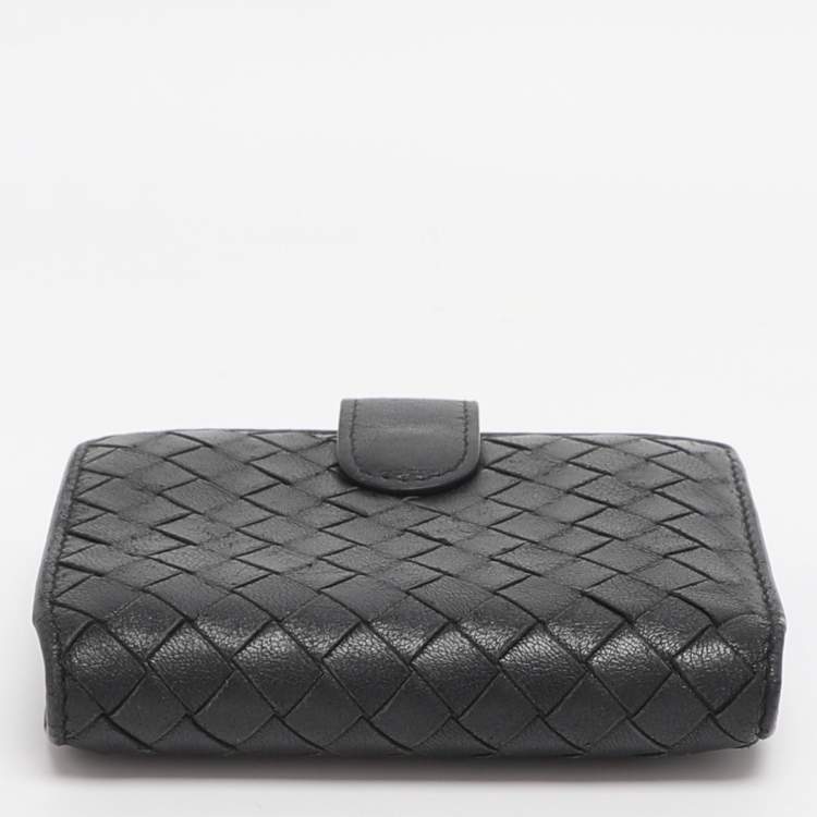 Pre Owned محفظة فرنسية بوتيغا فينيتا جلد إنتريشياتو أسود