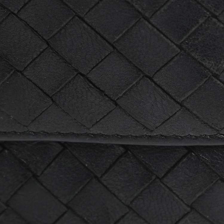 Pre Owned محفظة فرنسية بوتيغا فينيتا جلد إنتريشياتو أسود