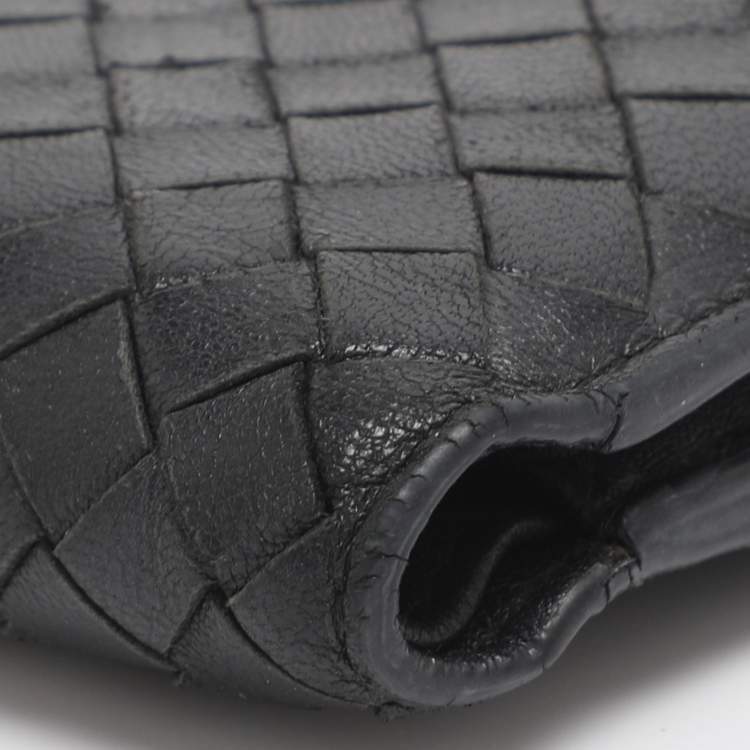 Pre Owned محفظة فرنسية بوتيغا فينيتا جلد إنتريشياتو أسود