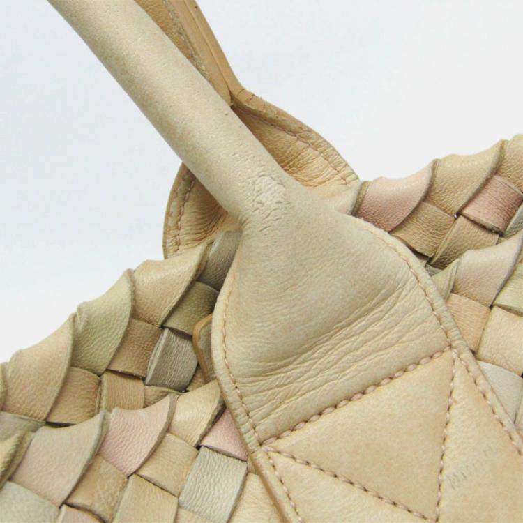 مملوكة مسبقًا Bottega Veneta Intrecciato Cabas PM Leather Tote Bag Cream