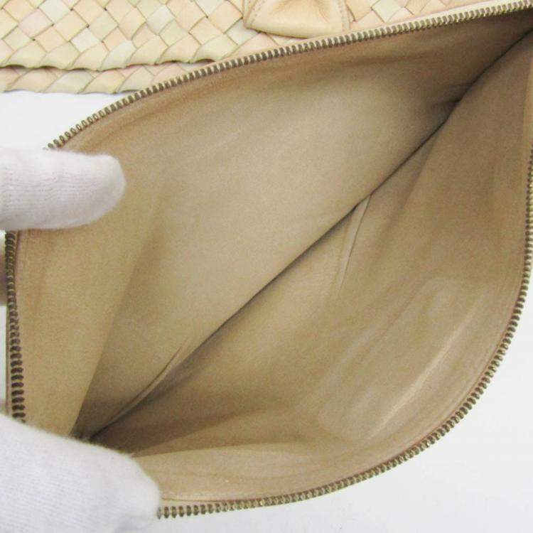 مملوكة مسبقًا Bottega Veneta Intrecciato Cabas PM Leather Tote Bag Cream