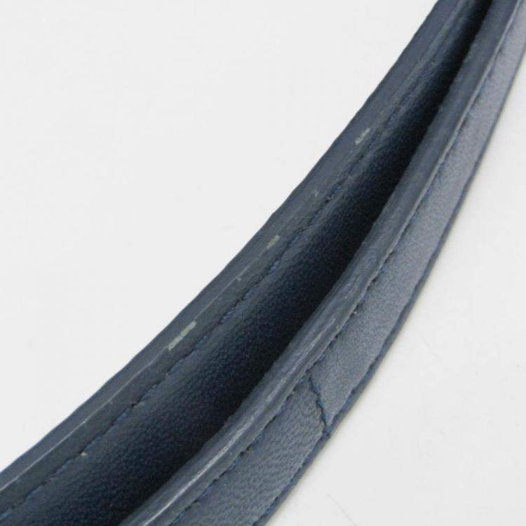 Pre Owned Bottega Veneta Intrecciato Small Boston Bag Leather Shoulder Bag Blue