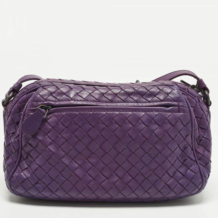 Pre Owned  Bottega Veneta Pocket Purple Intrecciato Leather Camera Crossbody Bag