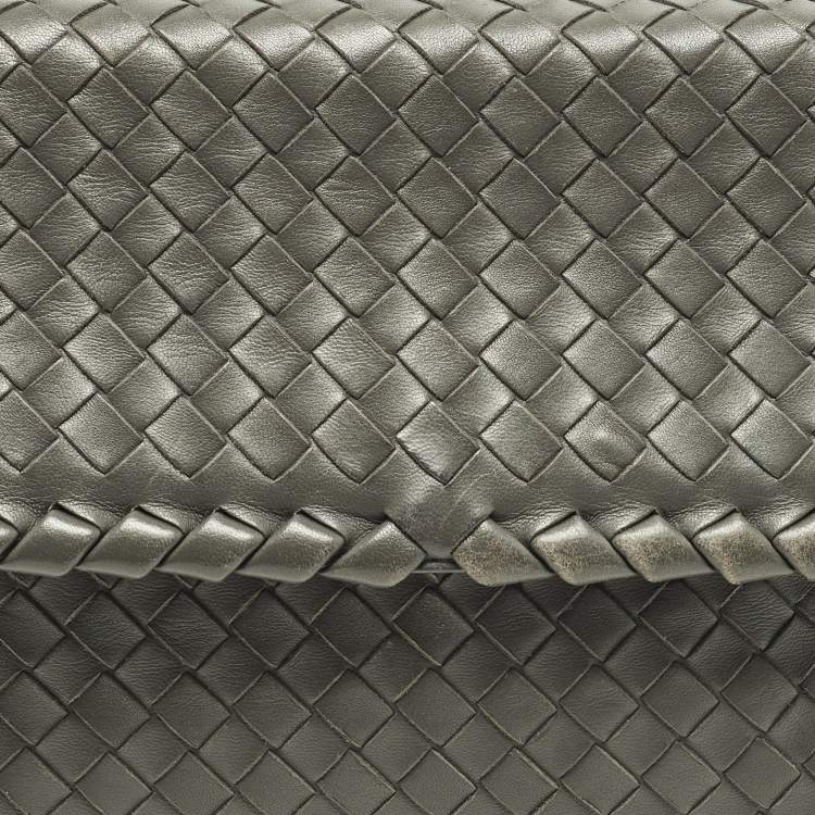 Pre Owned Bottega Veneta Olimpia Small Grey Intrecciato Leather Shoulder Bag