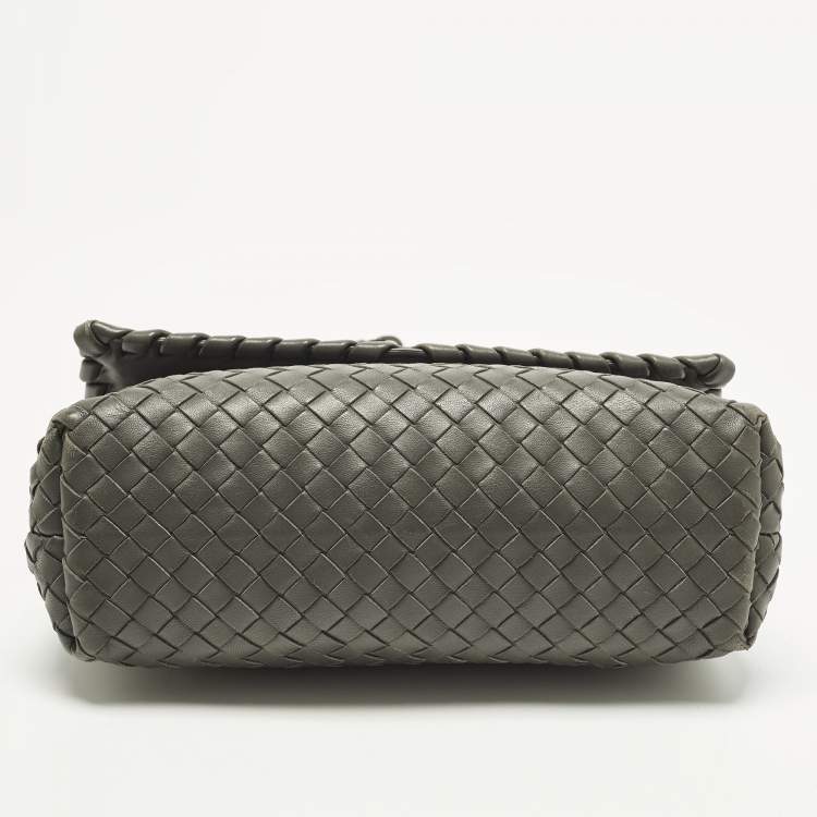 Pre Owned Bottega Veneta Olimpia Small Grey Intrecciato Leather Shoulder Bag