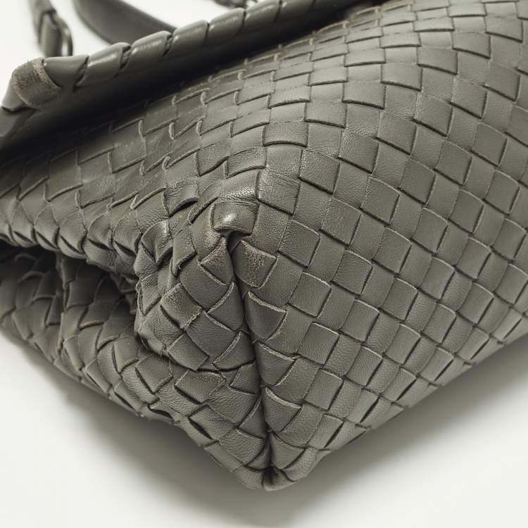 Pre Owned Bottega Veneta Olimpia Small Grey Intrecciato Leather Shoulder Bag