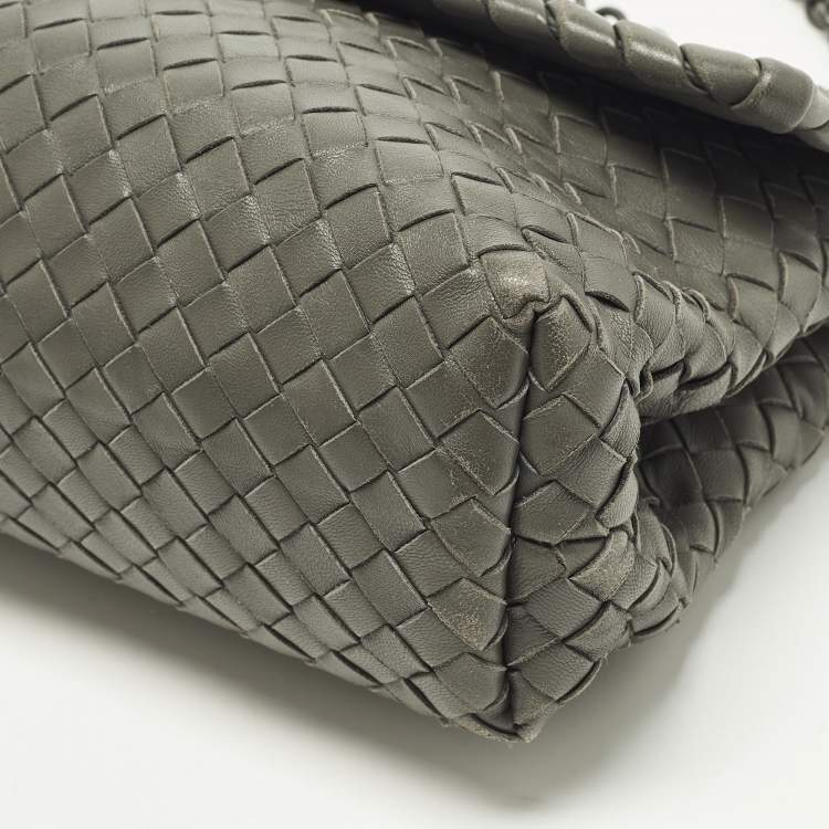 Pre Owned Bottega Veneta Olimpia Small Grey Intrecciato Leather Shoulder Bag